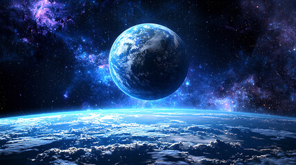 Obraz premium Pixelated Earth in a Starry Galaxy