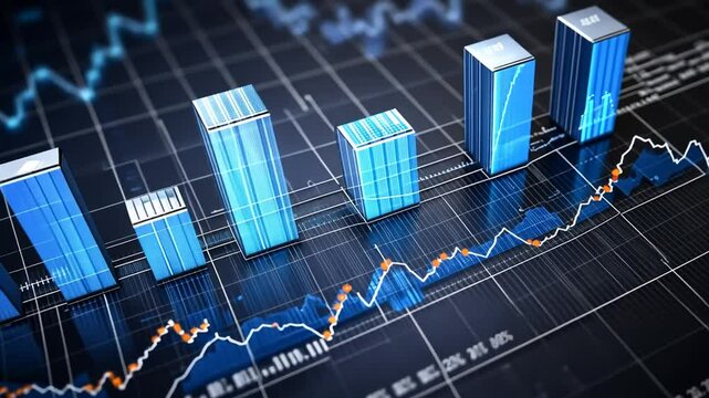 Dynamic stock market data visualization with animated graphs and rising trend lines