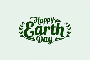 Stylized 'Happy Earth Day' text with green leaves on a light background.