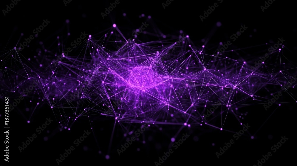 Poster abstract purple network of glowing nodes and connecting lines