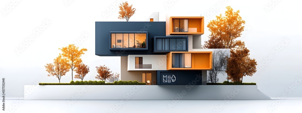 Poster innovative and minimalist architectural blueprints and renderings showcase the sleek futuristic desi