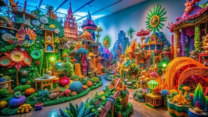 Obraz premium Panoramic View: Artistic Recycled Plastic & Paper Sculptures