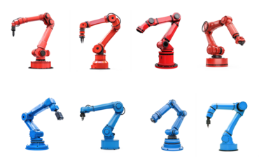 Collection of Industry Robotic Blue and red Arm isolate on transparent background