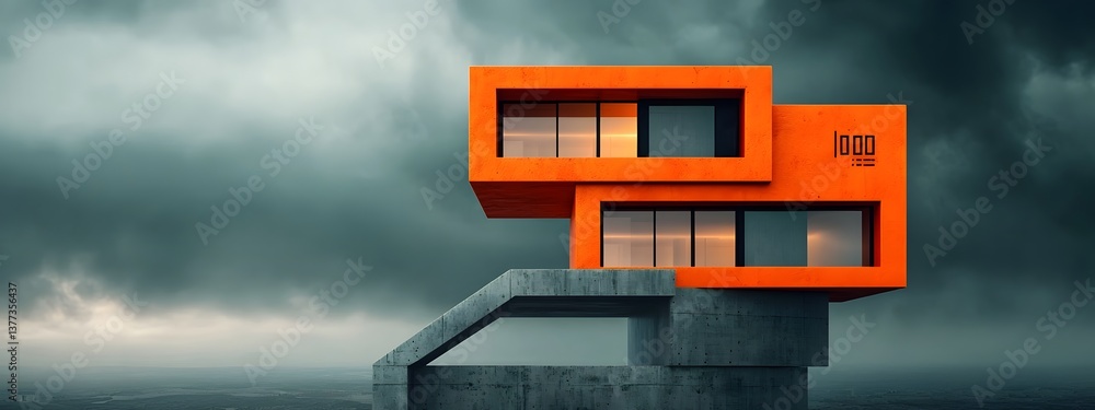 Poster innovative futuristic highrise residential tower featuring a complex modular structure with interloc