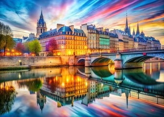 Fototapeta premium Paris Seine River Double Exposure: Pompidou Center & Cityscape
