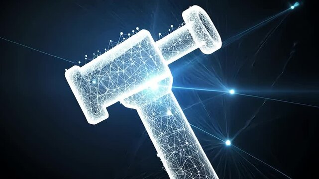 Abstract polygonal hammer design on dark background