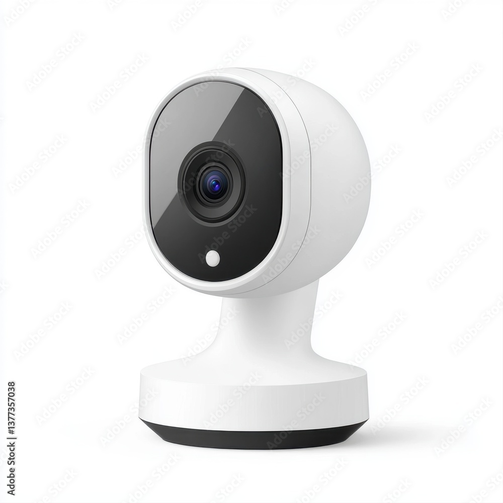 Poster modern white security camera with rotatable base and high-resolution lens for home and office protec