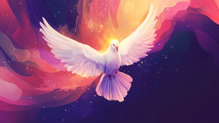 Holy spirit illustration with a colorful splash background