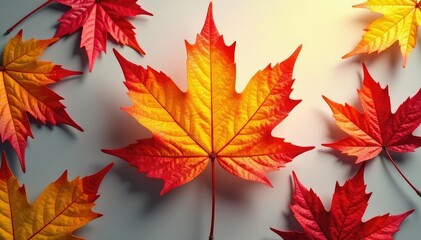 Fototapeta premium Colorful autumn leaves exhibiting a radial symmetry , organic, red