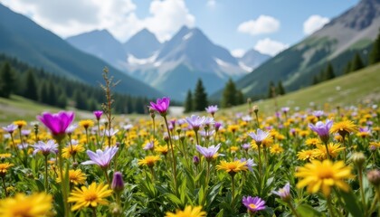 Obraz premium The close up image captures a plethora of vibrant wildflowers blooming in a lush green meadow