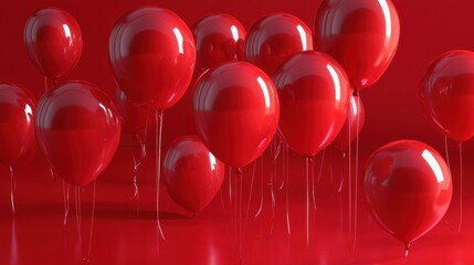 Red Balloons Floating Against a Red Background
