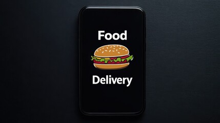 Smartphone Showing Food Delivery App Icon on Dark Background Screen