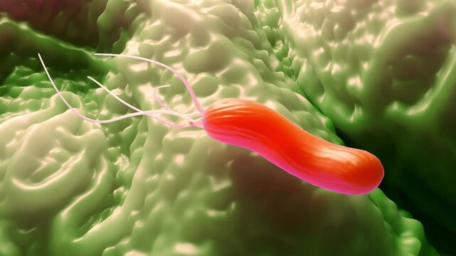 Helicobacter pylori bacteria, is a gram-negative, flagellated, helical bacterium. Mutants can have a rod or curved rod shape that exhibits less virulence
