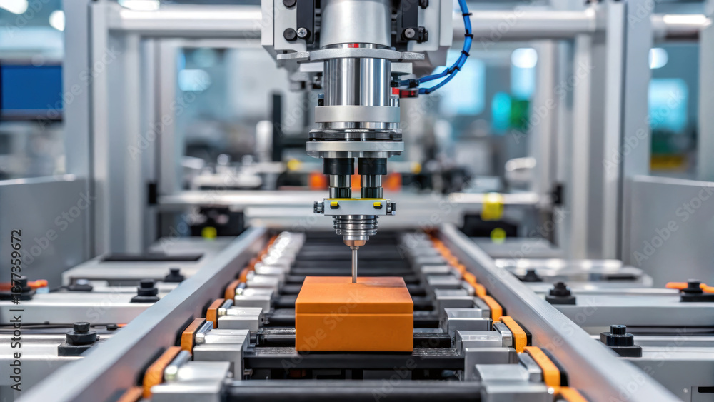 Poster automated machinery industrial setting showcases precision and efficiency manufacturing processes. t