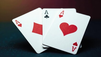 Fototapeta premium Four aces fanned out, displaying details of card design , playing cards, spades, pattern