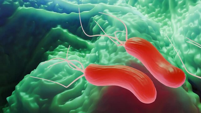 Helicobacter pylori bacteria, is a gram-negative, flagellated, helical bacterium. Mutants can have a rod or curved rod shape that exhibits less virulence