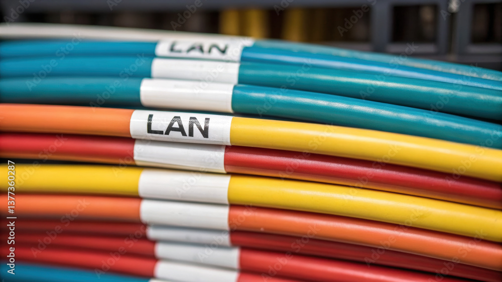 Poster high quality lan cables arranged neatly showcase importance of organization in industry of automatio