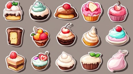 Sweet Food Badges Set with Patches, Stickers, Candies, Cakes, Ice Cream in Pop Art Comic Style. Vector illustration