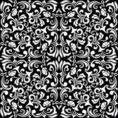 Fototapeta premium Floral pattern. Seamless vector background. Vintage wallpaper in the Baroque style. White and black ornament for fabric, wallpaper, packaging. Ornate Damask flower illustration.