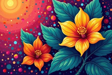 Naklejka premium Overlapping blossoms, paisley-inspired leaves , paisley, curves, vector