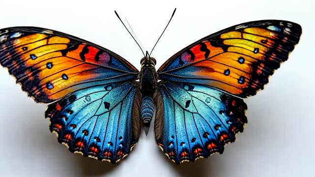 Vibrant butterfly with orange, blue, and black wings