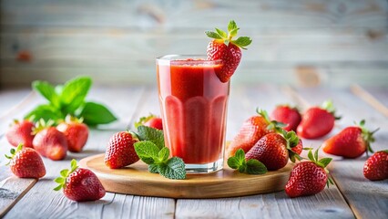 Refreshing Strawberry Drink: Studio Shot with Tilt-Shift Effect & Reflection