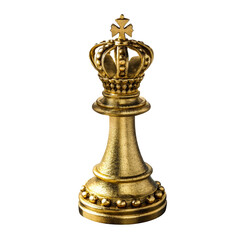 A golden chess king piece with a decorative crown symbolizing strategy power and victory on a transparent background
