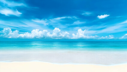 A serene ocean view with vibrant blue waters and fluffy clouds, perfect for relaxation and escape into nature's beauty.