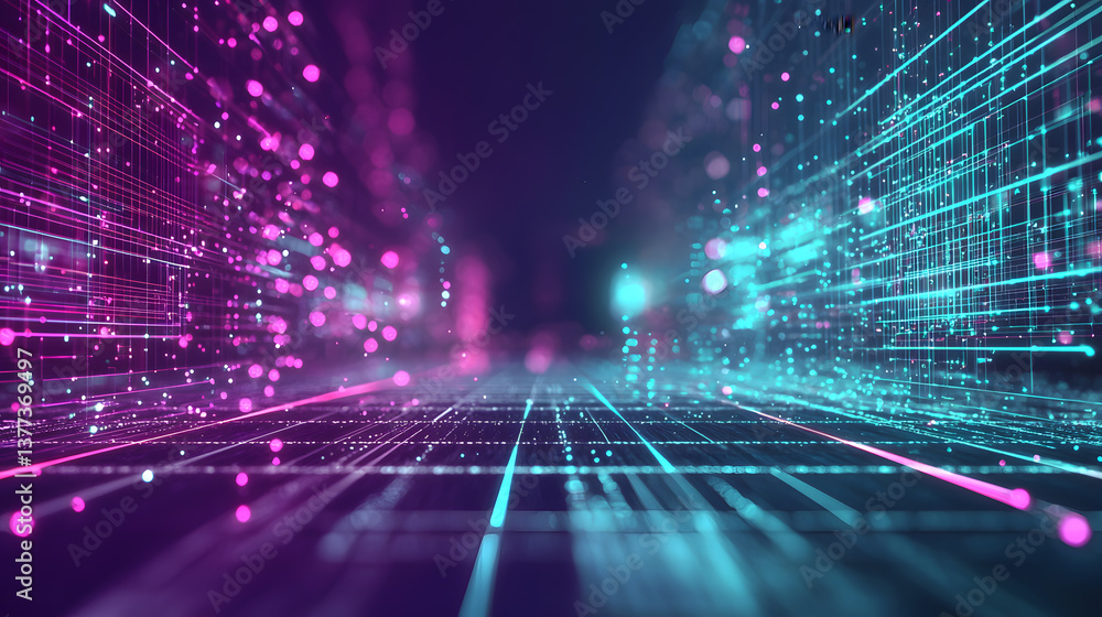 Poster glowing data flow abstract background wallpaper futuristic digital environment high-tech visual conc