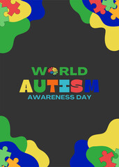 Naklejka premium Poster concept World Autism Awareness Day with puzzle pieces and abstract illustration. Banner or background vector design template. Psychological concept of Autistic children.