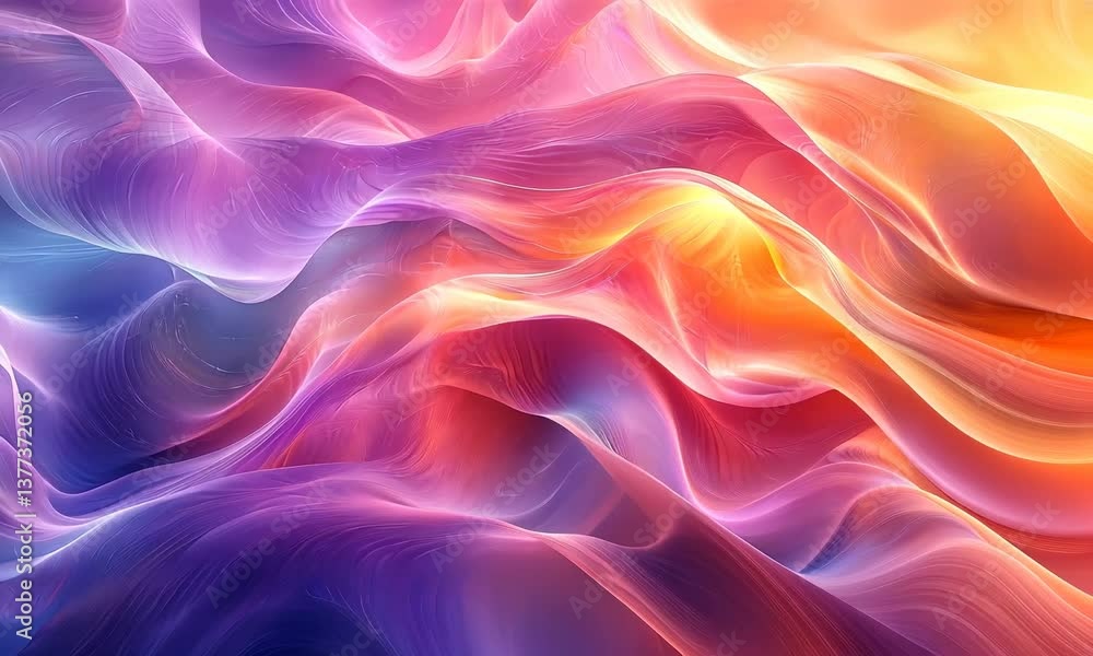 Poster a vibrant and flowing abstract artwork featuring layers of colorful and luminescent waves.