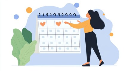 Female Character Circle Date on Huge Calendar Planning Important Matter. Time Management, Work Organization and Life Events Notification, Memo Reminder, Work Plan. Cartoon Vector Illustration