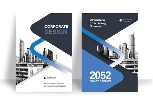 Business Report Cover Template &ndash; Blue and Black graphic elements Geometric Layout (A4)