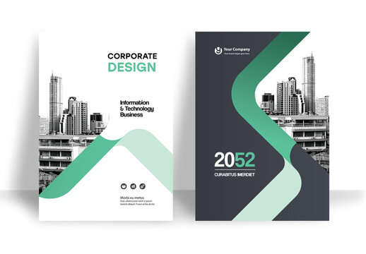 Business Report Cover Template &ndash; Green and Black graphic elements Geometric Layout (A4)