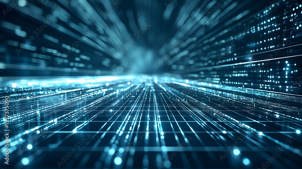 Poster glowing lines representing abstract data flow on a futuristic wallpaper background digital environme
