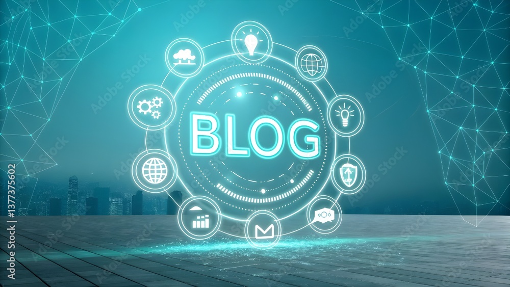 Poster blog text with technology icons – internet and communication concept
