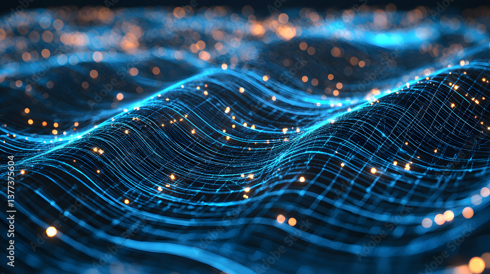 Poster abstract data flow waves digital background wallpaper glowing lines vibrant environment futuristic v