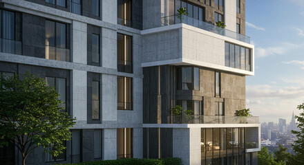 Obraz premium Modern building with concrete and glass, city view.
