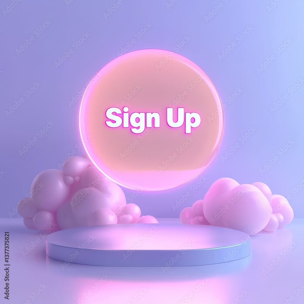 Aufkleber a clean modern 3d sign up button design with a soft glowing neon effect and pastel colored backgroun