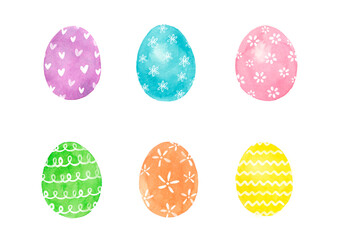 いろんな色の水彩で描いたカラフルなイースターエッグ　卵