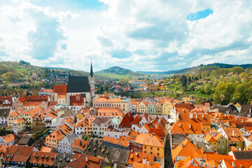 Obraz premium Panorama cityscape of CK town (Český Krumlov, Cesky Krumlov), Czech Republic, Europe, shot in May springtime