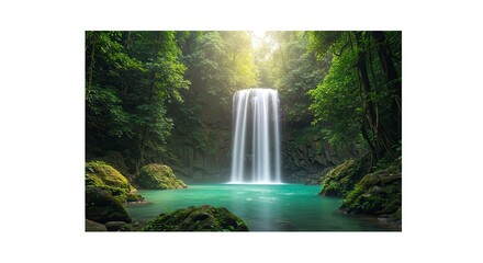 Serene Waterfall in Lush Tropical Rainforest Tranquil Nature Scene Green Paradise