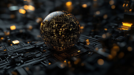 Futuristic quantum computing sphere revolutionizing cybersecurity and cryptography in tech environment