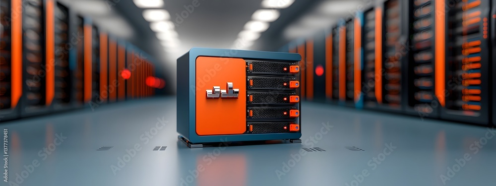 Poster sleek efficient server rack system in a high tech minimalist data center environment showcasing the 