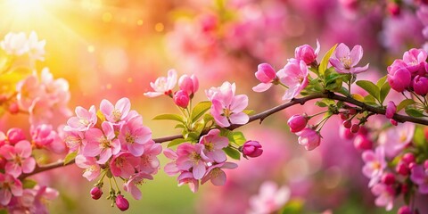 Obraz premium Serene Garden with Vibrant Pink Blossoms - Spring Floral Background