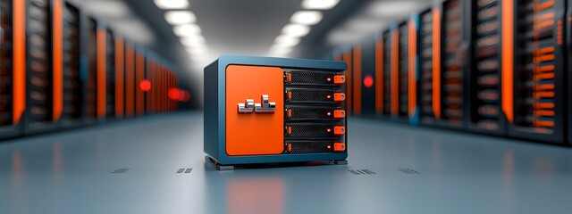Sleek efficient server rack system in a high tech minimalist data center environment showcasing the power and innovation of modern digital infrastructure