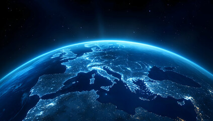 Obraz premium A stunning view of Earth from space, showcasing vibrant colors and intricate details of land and sea at night.