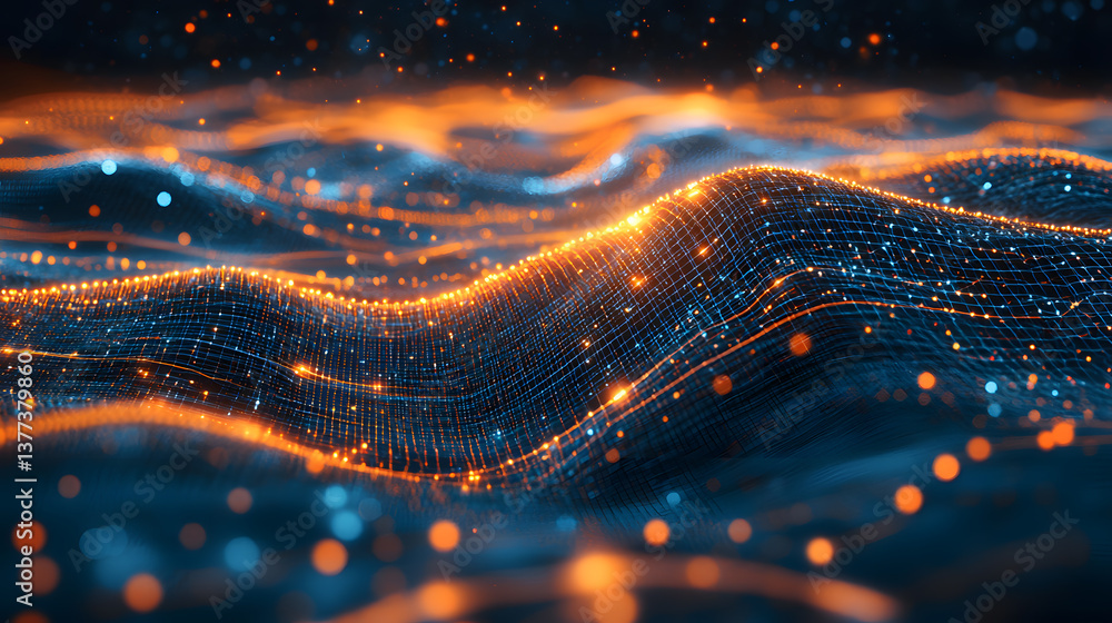 Aufkleber glowing abstract data flow waves digital background wallpaper high-tech environment futuristic viewp