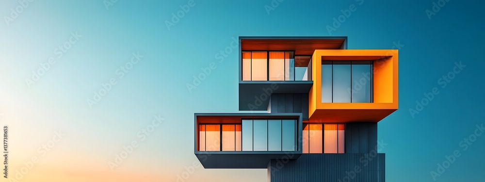 Poster striking architectural design of a modern residential highrise building featuring a sleek and angula