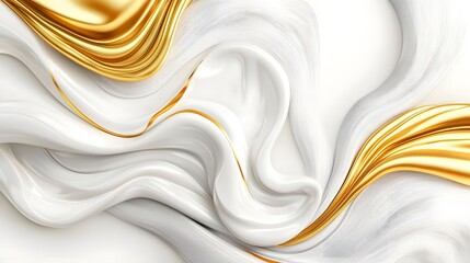 Elegant Flowing Texture of White and Gold Fabric with Organic Curves and Soft Light Effects